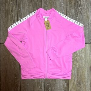 Pink Zip-Up Jacket with Logo Trim